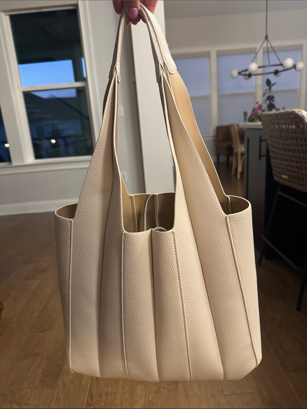 Anthropologie Cream Textured Shoulder Tote
